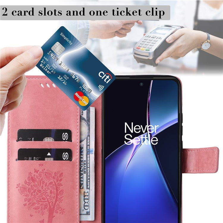 KT Imprinting Flower Series-3 For OnePlus Nord CE4 Lite 5G / Oppo K12x 5G (China) Case Wallet Leather Cat Tree Pattern Phone Cover - Pink