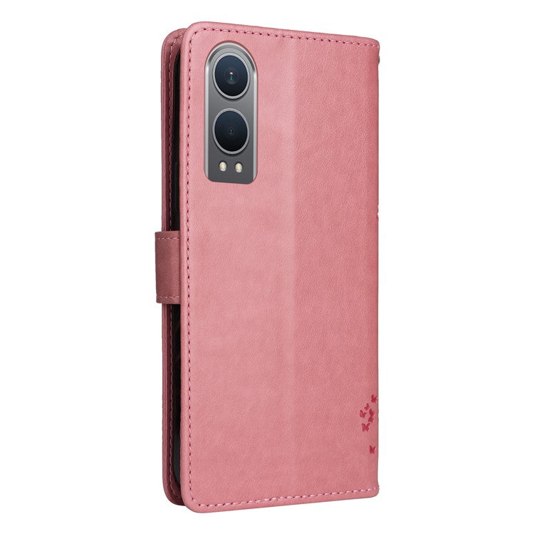 KT Imprinting Flower Series-3 For OnePlus Nord CE4 Lite 5G / Oppo K12x 5G (China) Case Wallet Leather Cat Tree Pattern Phone Cover - Pink