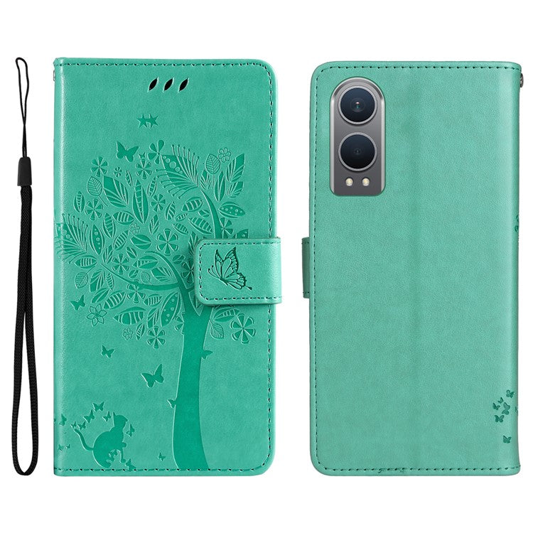 KT Imprinting Flower Series-3 For OnePlus Nord CE4 Lite 5G / Oppo K12x 5G (China) Case Wallet Leather Cat Tree Pattern Phone Cover - Green