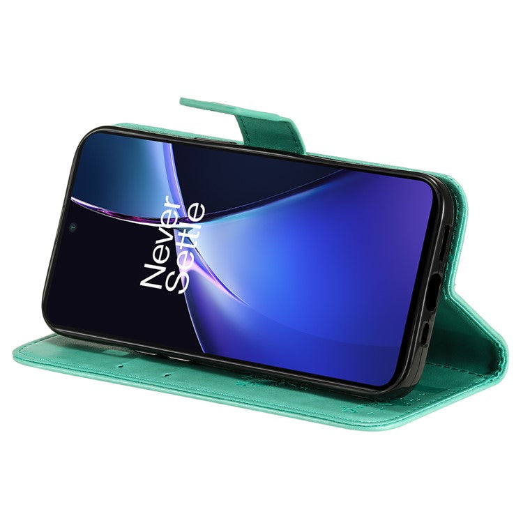 KT Imprinting Flower Series-3 For OnePlus Nord CE4 Lite 5G / Oppo K12x 5G (China) Case Wallet Leather Cat Tree Pattern Phone Cover - Green