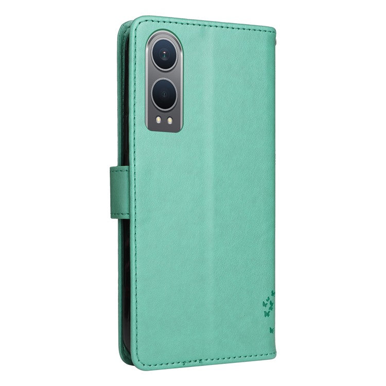 KT Imprinting Flower Series-3 For OnePlus Nord CE4 Lite 5G / Oppo K12x 5G (China) Case Wallet Leather Cat Tree Pattern Phone Cover - Green