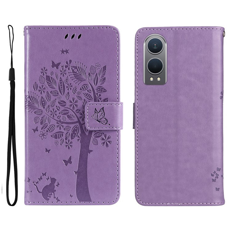 KT Imprinting Flower Series-3 For OnePlus Nord CE4 Lite 5G / Oppo K12x 5G (China) Case Wallet Leather Cat Tree Pattern Phone Cover - Light Purple