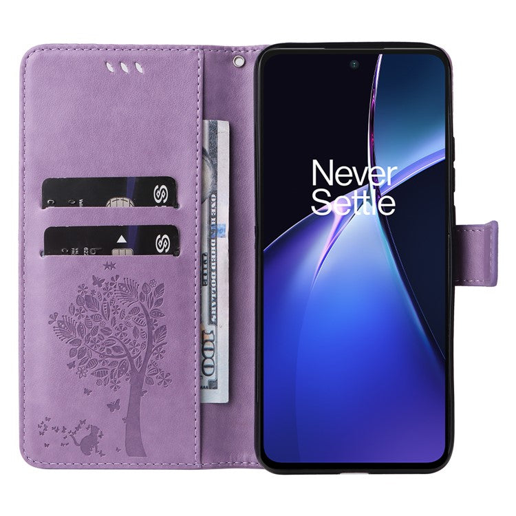 KT Imprinting Flower Series-3 For OnePlus Nord CE4 Lite 5G / Oppo K12x 5G (China) Case Wallet Leather Cat Tree Pattern Phone Cover - Light Purple