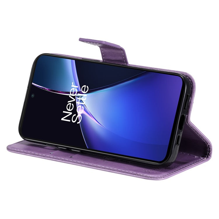 KT Imprinting Flower Series-3 For OnePlus Nord CE4 Lite 5G / Oppo K12x 5G (China) Case Wallet Leather Cat Tree Pattern Phone Cover - Light Purple