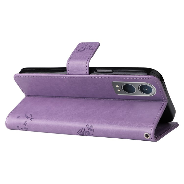 KT Imprinting Flower Series-3 For OnePlus Nord CE4 Lite 5G / Oppo K12x 5G (China) Case Wallet Leather Cat Tree Pattern Phone Cover - Light Purple