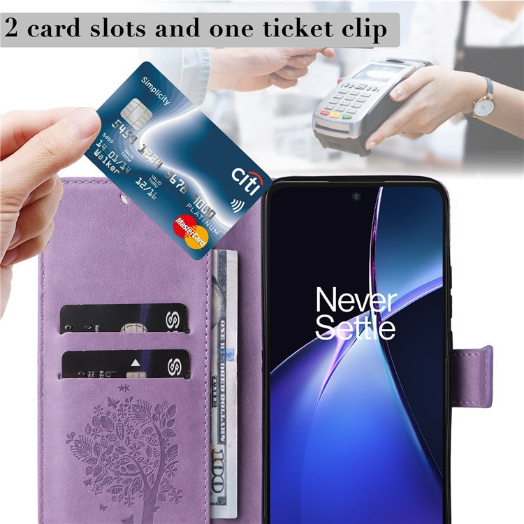 KT Imprinting Flower Series-3 For OnePlus Nord CE4 Lite 5G / Oppo K12x 5G (China) Case Wallet Leather Cat Tree Pattern Phone Cover - Light Purple