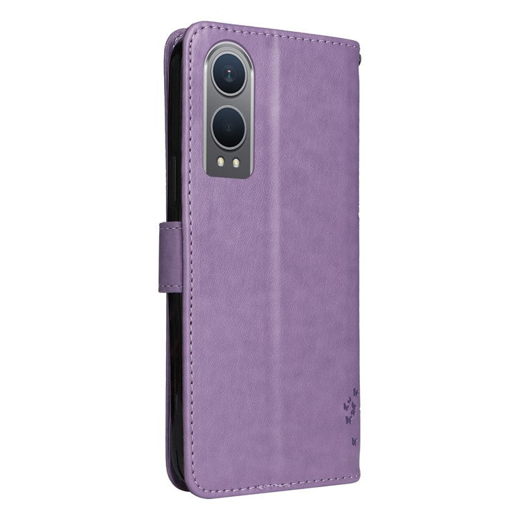KT Imprinting Flower Series-3 For OnePlus Nord CE4 Lite 5G / Oppo K12x 5G (China) Case Wallet Leather Cat Tree Pattern Phone Cover - Light Purple