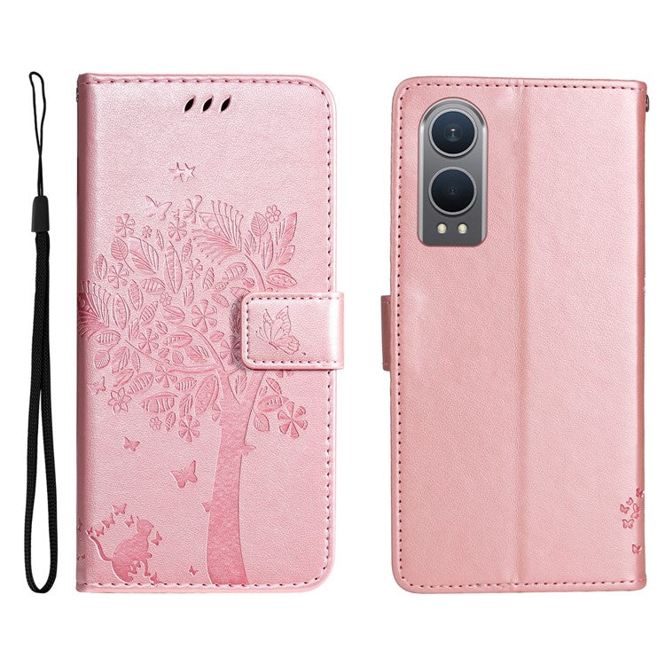 KT Imprinting Flower Series-3 For OnePlus Nord CE4 Lite 5G / Oppo K12x 5G (China) Case Wallet Leather Cat Tree Pattern Phone Cover - Rose Gold