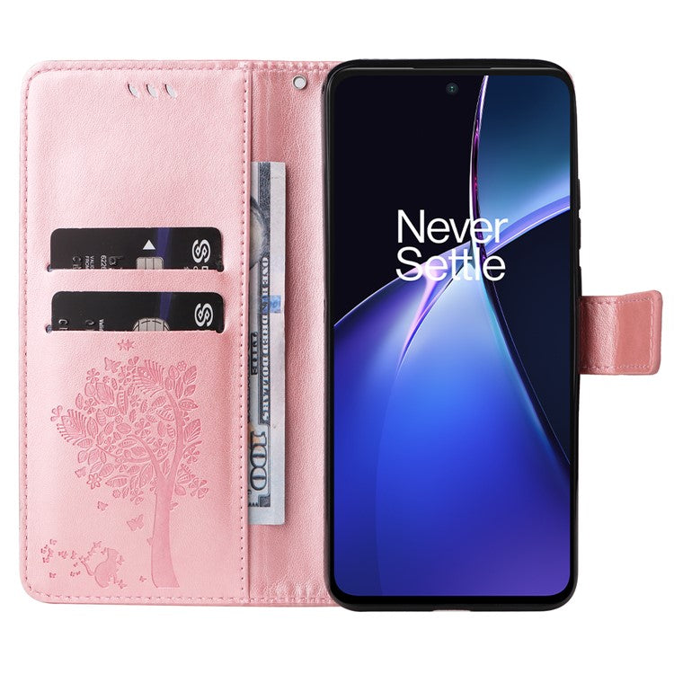 KT Imprinting Flower Series-3 For OnePlus Nord CE4 Lite 5G / Oppo K12x 5G (China) Case Wallet Leather Cat Tree Pattern Phone Cover - Rose Gold