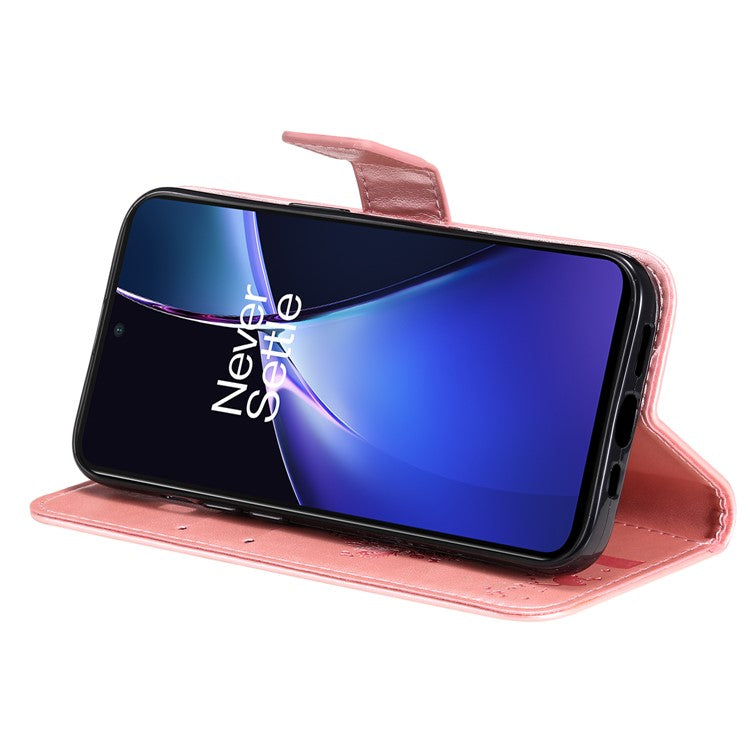 KT Imprinting Flower Series-3 For OnePlus Nord CE4 Lite 5G / Oppo K12x 5G (China) Case Wallet Leather Cat Tree Pattern Phone Cover - Rose Gold