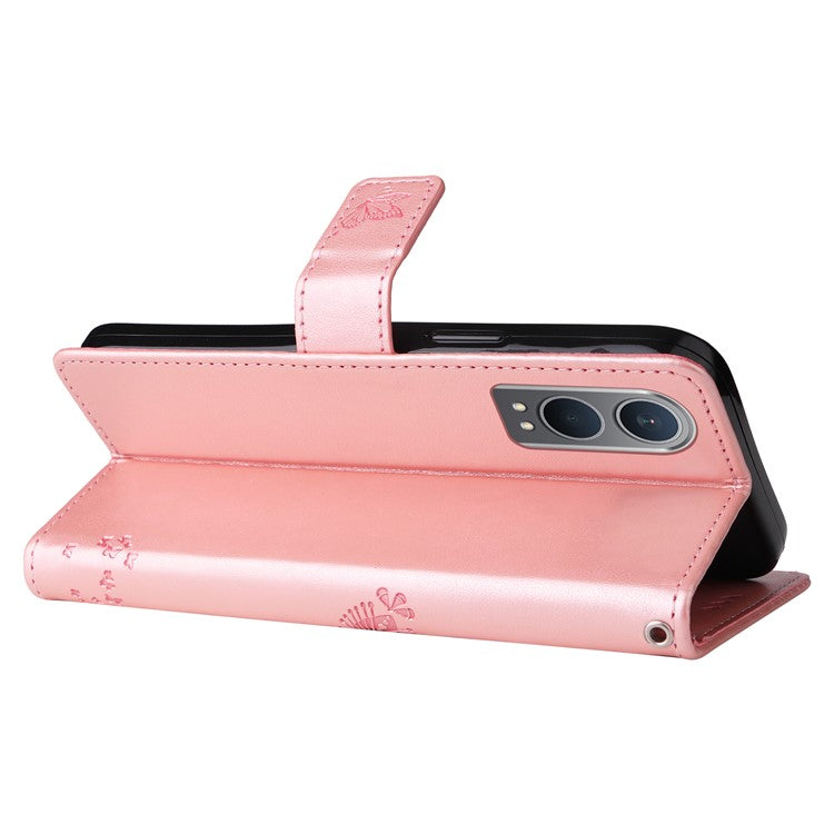 KT Imprinting Flower Series-3 For OnePlus Nord CE4 Lite 5G / Oppo K12x 5G (China) Case Wallet Leather Cat Tree Pattern Phone Cover - Rose Gold