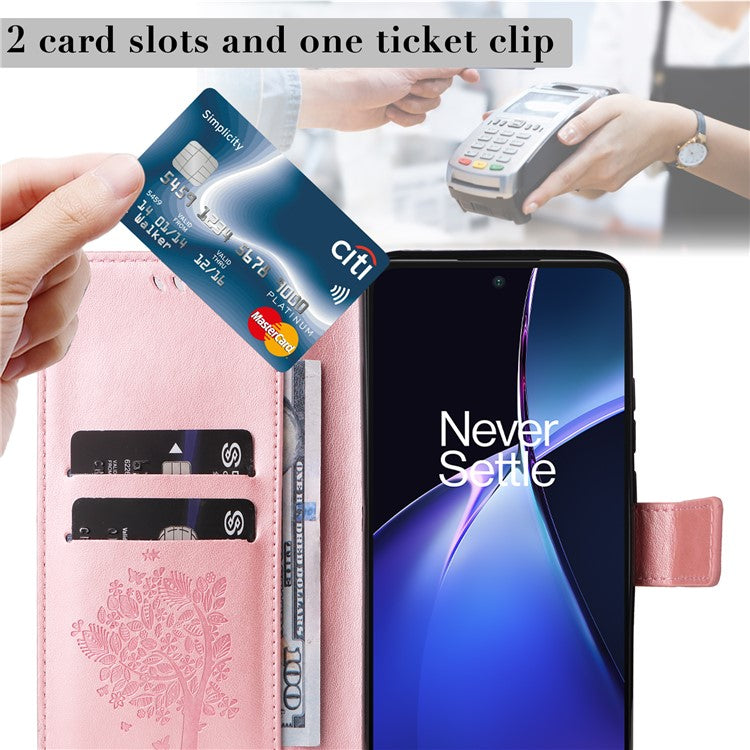 KT Imprinting Flower Series-3 For OnePlus Nord CE4 Lite 5G / Oppo K12x 5G (China) Case Wallet Leather Cat Tree Pattern Phone Cover - Rose Gold