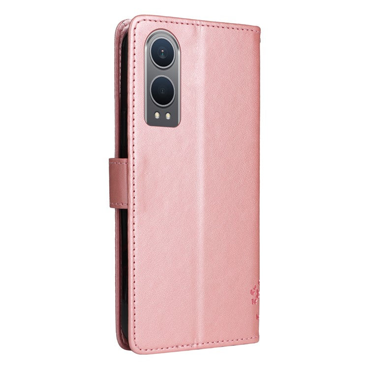 KT Imprinting Flower Series-3 For OnePlus Nord CE4 Lite 5G / Oppo K12x 5G (China) Case Wallet Leather Cat Tree Pattern Phone Cover - Rose Gold