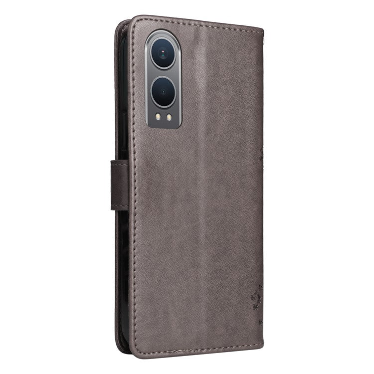 KT Imprinting Flower Series-3 For OnePlus Nord CE4 Lite 5G / Oppo K12x 5G (China) Case Wallet Leather Cat Tree Pattern Phone Cover - Grey