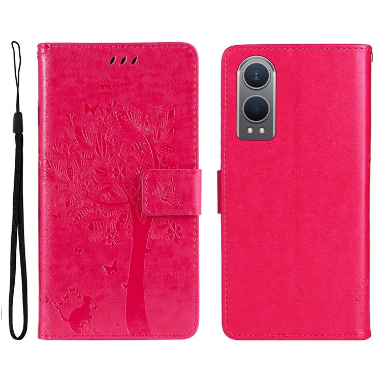 KT Imprinting Flower Series-3 For OnePlus Nord CE4 Lite 5G / Oppo K12x 5G (China) Case Wallet Leather Cat Tree Pattern Phone Cover - Rose