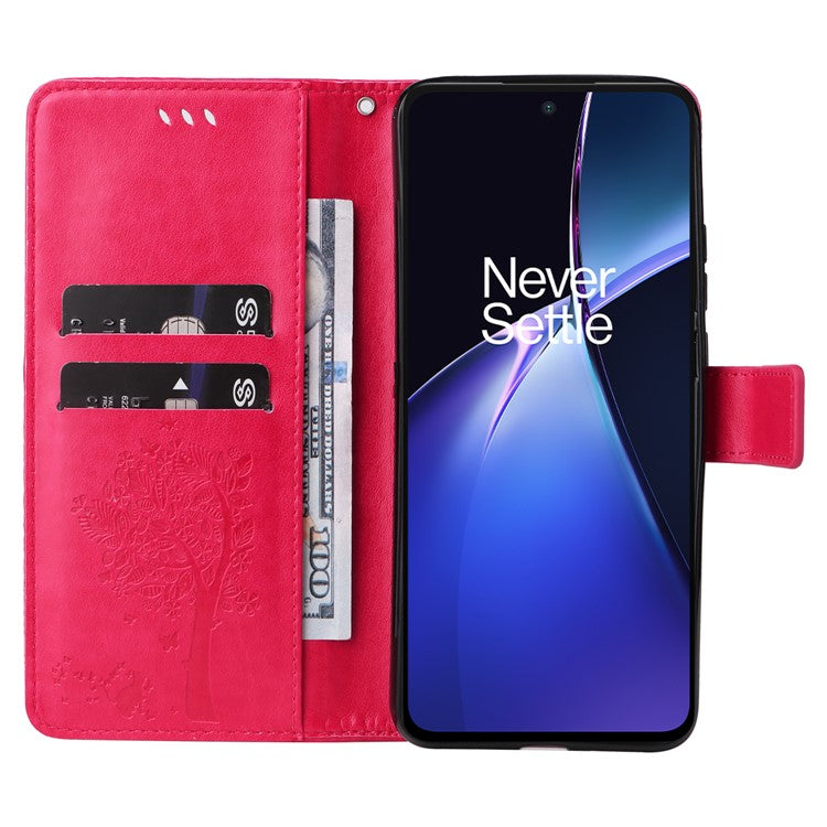 KT Imprinting Flower Series-3 For OnePlus Nord CE4 Lite 5G / Oppo K12x 5G (China) Case Wallet Leather Cat Tree Pattern Phone Cover - Rose