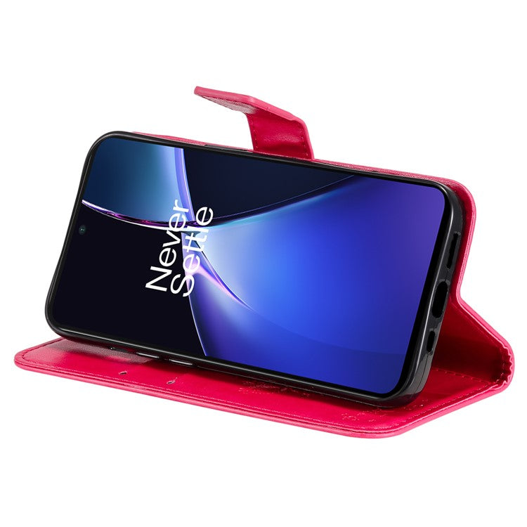 KT Imprinting Flower Series-3 For OnePlus Nord CE4 Lite 5G / Oppo K12x 5G (China) Case Wallet Leather Cat Tree Pattern Phone Cover - Rose