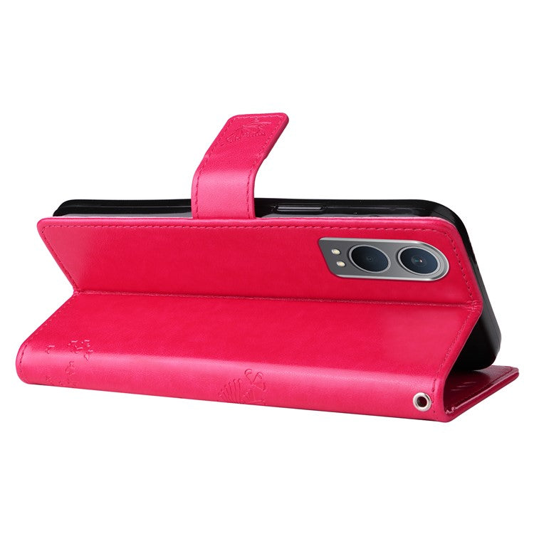 KT Imprinting Flower Series-3 For OnePlus Nord CE4 Lite 5G / Oppo K12x 5G (China) Case Wallet Leather Cat Tree Pattern Phone Cover - Rose