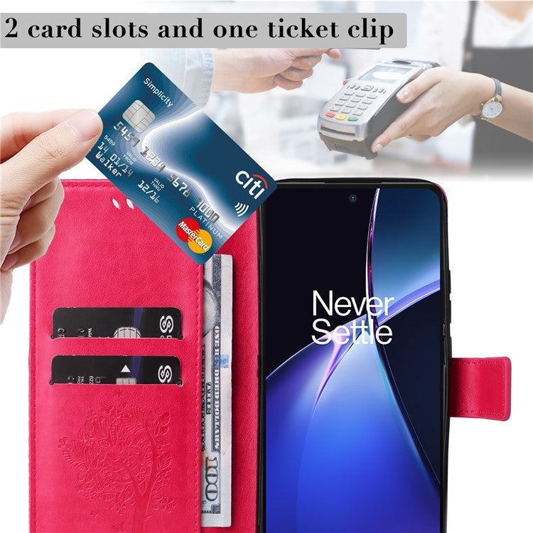 KT Imprinting Flower Series-3 For OnePlus Nord CE4 Lite 5G / Oppo K12x 5G (China) Case Wallet Leather Cat Tree Pattern Phone Cover - Rose