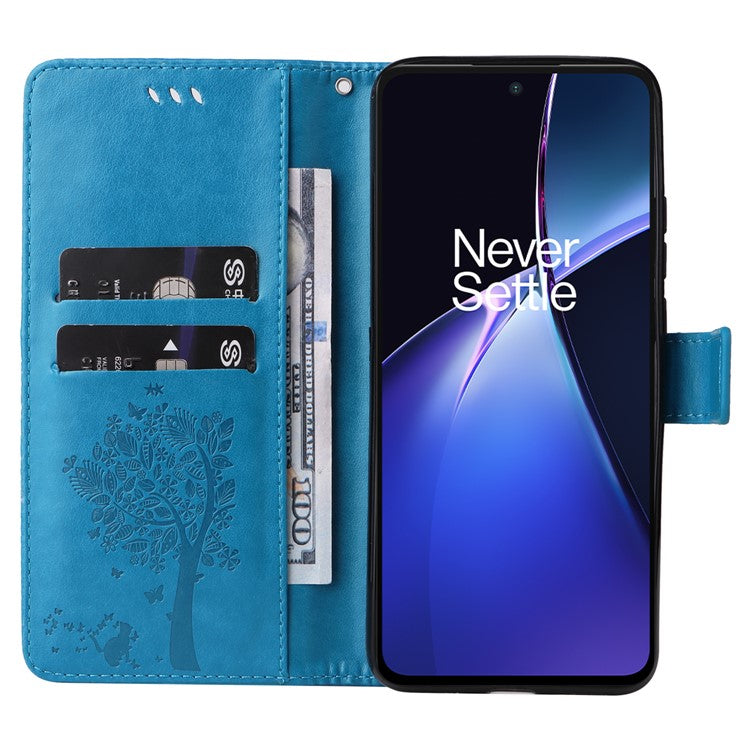 KT Imprinting Flower Series-3 For OnePlus Nord CE4 Lite 5G / Oppo K12x 5G (China) Case Wallet Leather Cat Tree Pattern Phone Cover - Blue