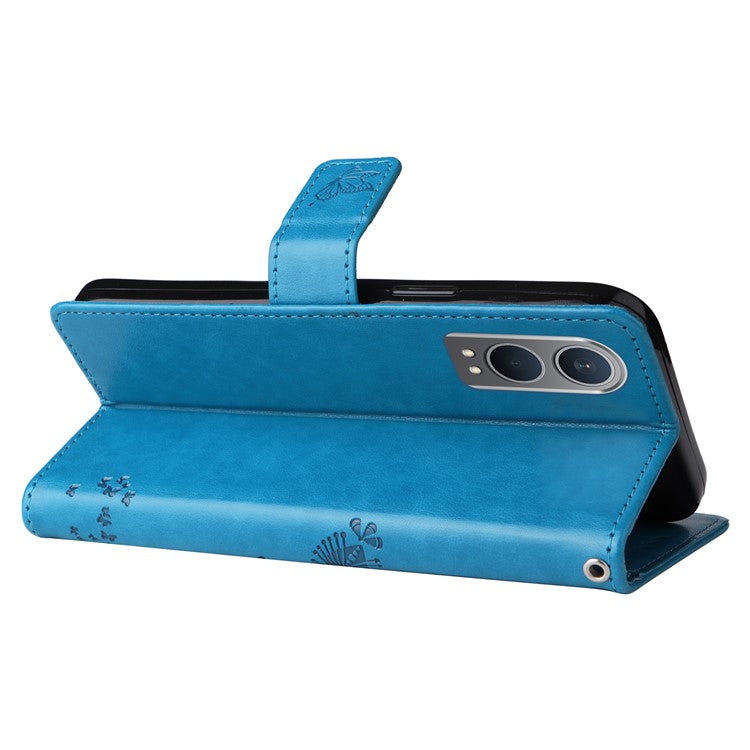 KT Imprinting Flower Series-3 For OnePlus Nord CE4 Lite 5G / Oppo K12x 5G (China) Case Wallet Leather Cat Tree Pattern Phone Cover - Blue