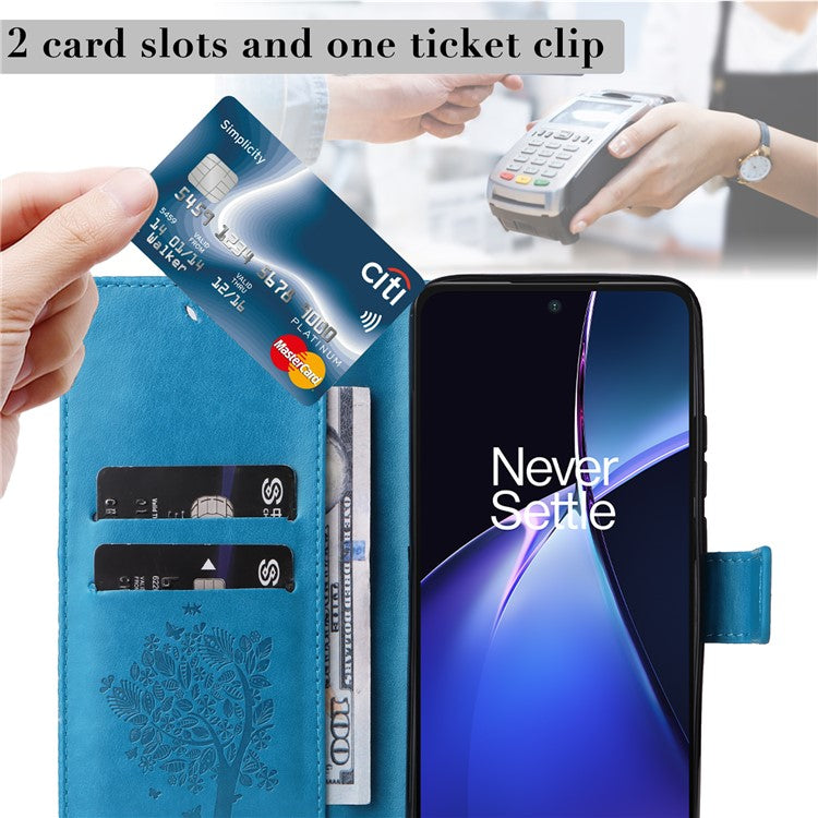 KT Imprinting Flower Series-3 For OnePlus Nord CE4 Lite 5G / Oppo K12x 5G (China) Case Wallet Leather Cat Tree Pattern Phone Cover - Blue