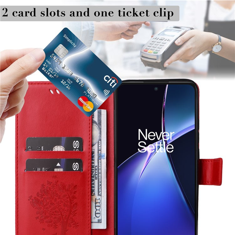 KT Imprinting Flower Series-3 For OnePlus Nord CE4 Lite 5G / Oppo K12x 5G (China) Case Wallet Leather Cat Tree Pattern Phone Cover - Red