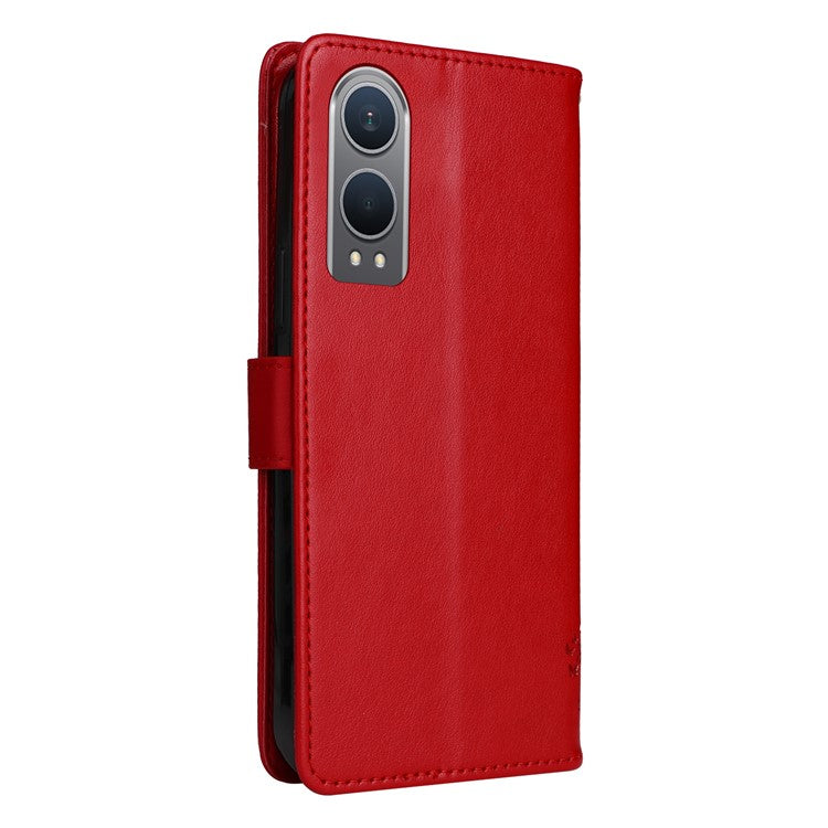 KT Imprinting Flower Series-3 For OnePlus Nord CE4 Lite 5G / Oppo K12x 5G (China) Case Wallet Leather Cat Tree Pattern Phone Cover - Red
