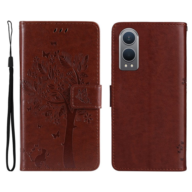 KT Imprinting Flower Series-3 For OnePlus Nord CE4 Lite 5G / Oppo K12x 5G (China) Case Wallet Leather Cat Tree Pattern Phone Cover - Coffee