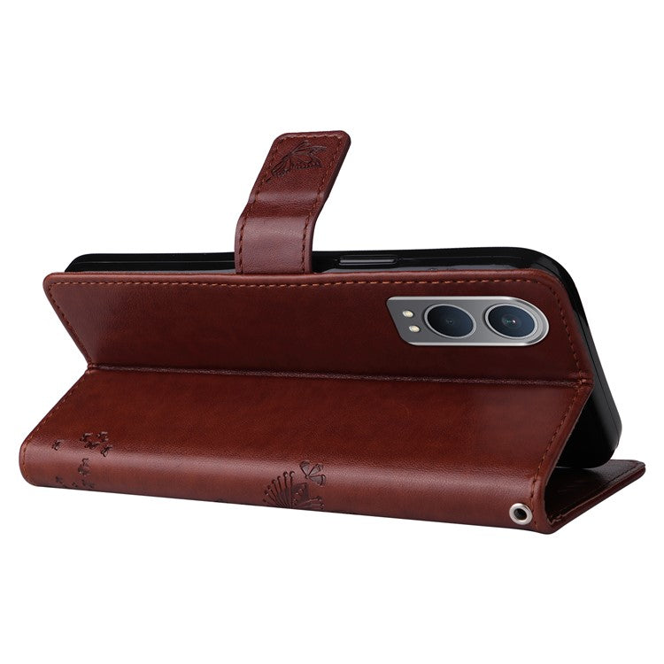 KT Imprinting Flower Series-3 For OnePlus Nord CE4 Lite 5G / Oppo K12x 5G (China) Case Wallet Leather Cat Tree Pattern Phone Cover - Coffee