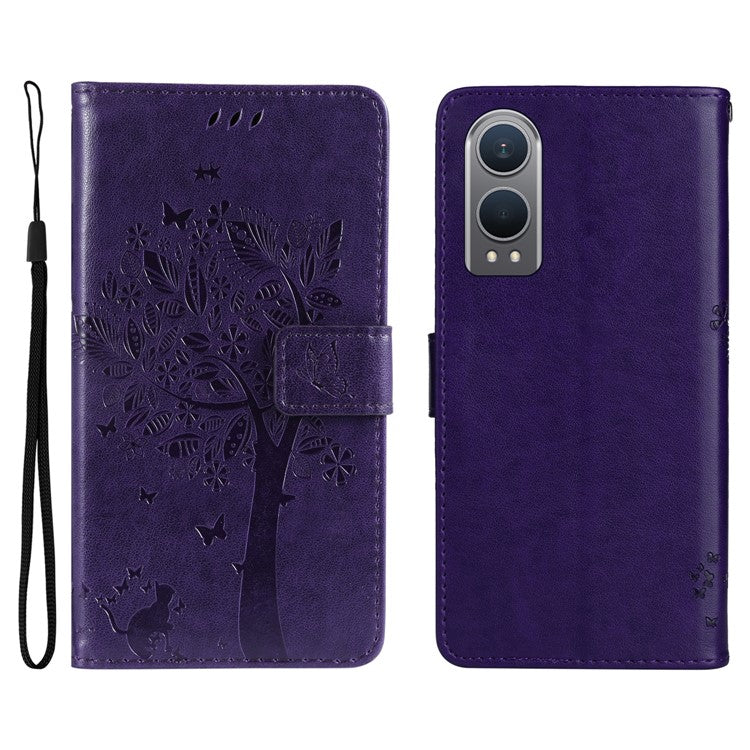 KT Imprinting Flower Series-3 For OnePlus Nord CE4 Lite 5G / Oppo K12x 5G (China) Case Wallet Leather Cat Tree Pattern Phone Cover - Purple