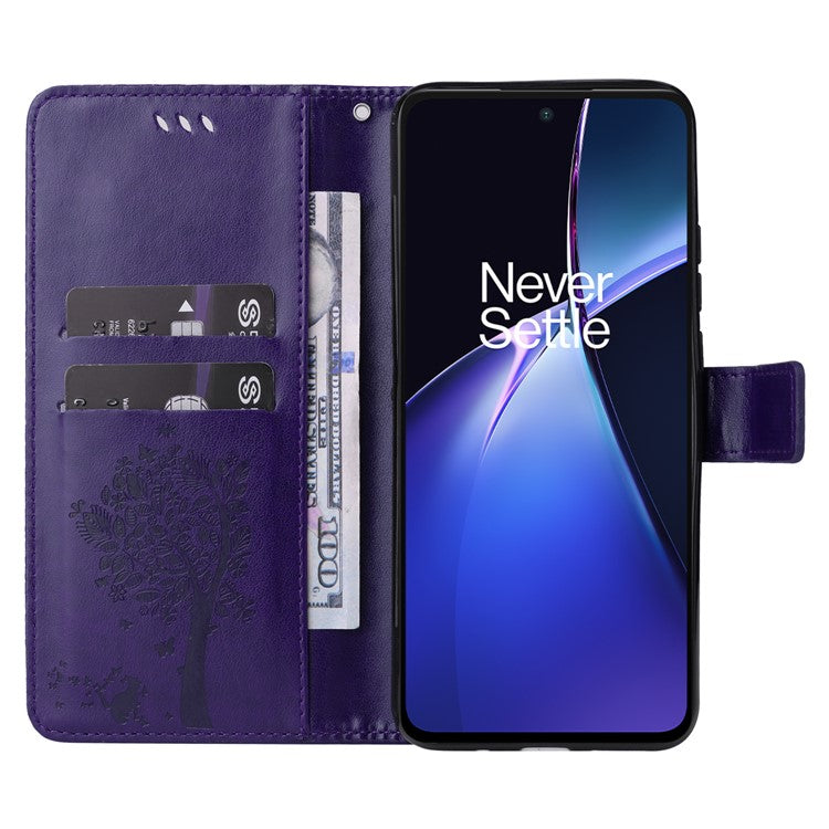 KT Imprinting Flower Series-3 For OnePlus Nord CE4 Lite 5G / Oppo K12x 5G (China) Case Wallet Leather Cat Tree Pattern Phone Cover - Purple