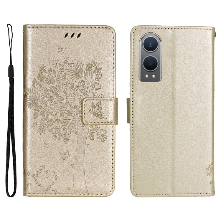 KT Imprinting Flower Series-3 For OnePlus Nord CE4 Lite 5G / Oppo K12x 5G (China) Case Wallet Leather Cat Tree Pattern Phone Cover - Gold