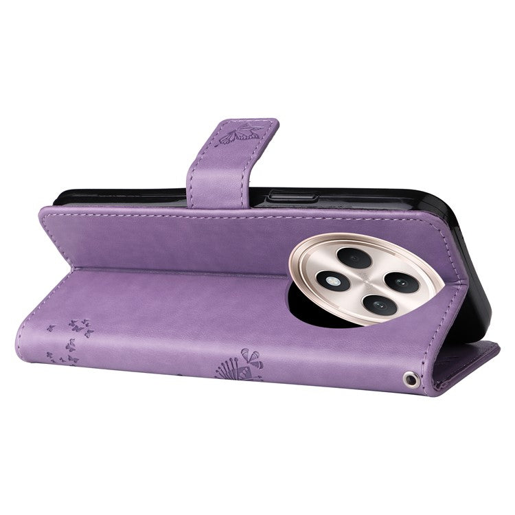 KT Imprinting Flower Series-3 For Oppo Reno12 F 4G Case Cat Tree Pattern Flip Leather Phone Cover - Light Purple