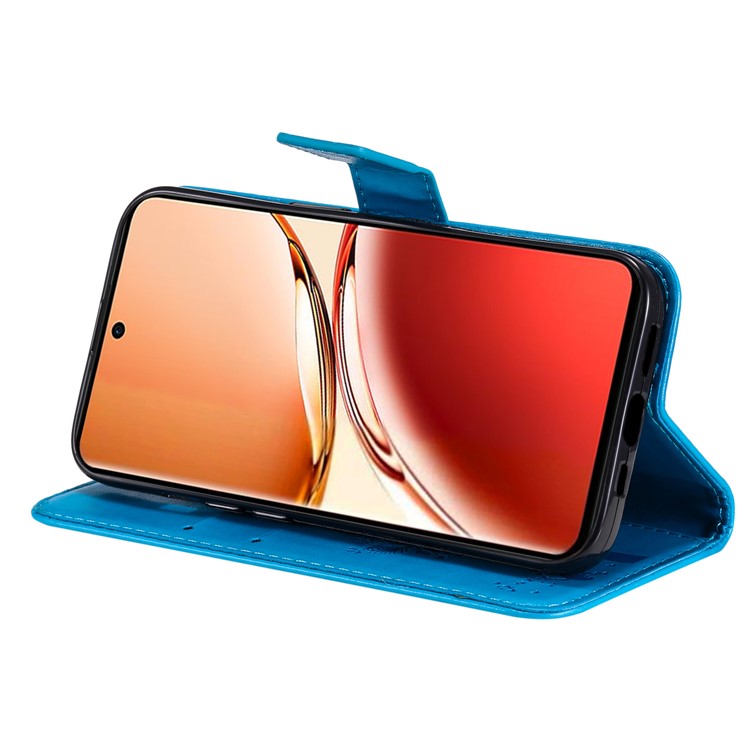KT Imprinting Flower Series-3 For Oppo Reno12 F 4G Case Cat Tree Pattern Flip Leather Phone Cover - Blue