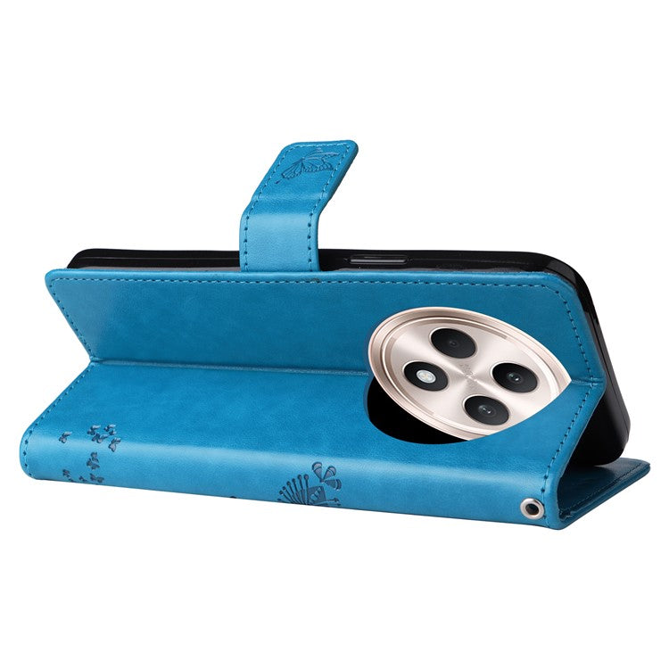 KT Imprinting Flower Series-3 For Oppo Reno12 F 4G Case Cat Tree Pattern Flip Leather Phone Cover - Blue