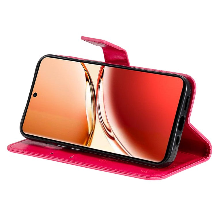 KT Imprinting Flower Series-3 For Oppo Reno12 F 4G Case Cat Tree Pattern Flip Leather Phone Cover - Rose