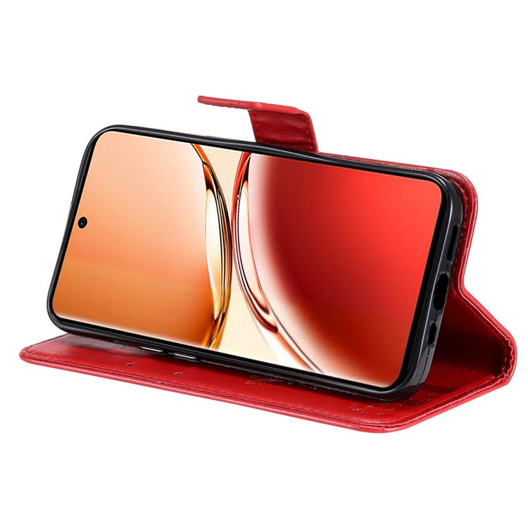 KT Imprinting Flower Series-3 For Oppo Reno12 F 4G Case Cat Tree Pattern Flip Leather Phone Cover - Red
