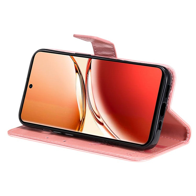 KT Imprinting Flower Series-3 For Oppo Reno12 F 4G Case Cat Tree Pattern Flip Leather Phone Cover - Rose Gold