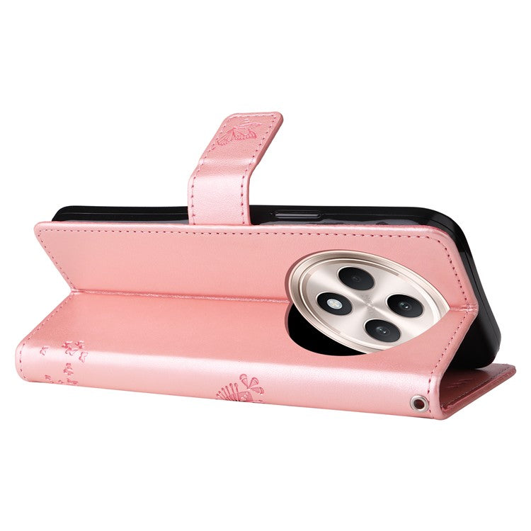 KT Imprinting Flower Series-3 For Oppo Reno12 F 4G Case Cat Tree Pattern Flip Leather Phone Cover - Rose Gold