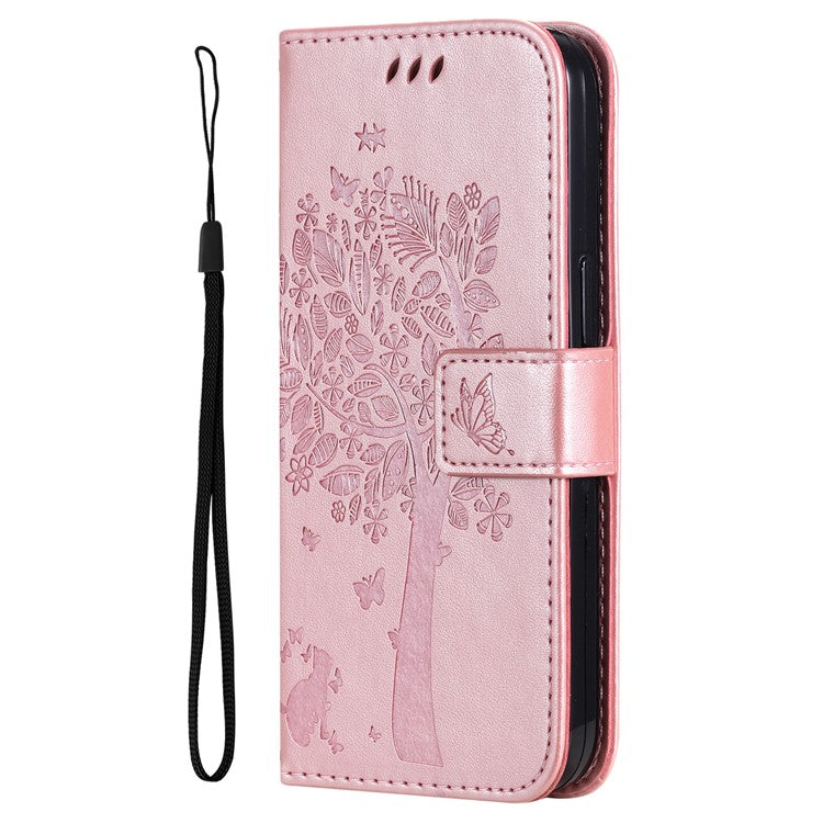 KT Imprinting Flower Series-3 For Oppo Reno12 F 4G Case Cat Tree Pattern Flip Leather Phone Cover - Rose Gold