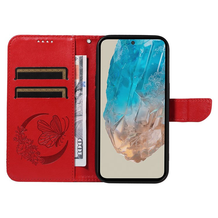 For Samsung Galaxy M35 5G Case Butterfly Design Flip Leather Phone Cover - Red