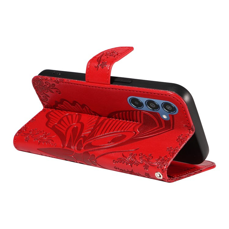 For Samsung Galaxy M35 5G Case Butterfly Design Flip Leather Phone Cover - Red