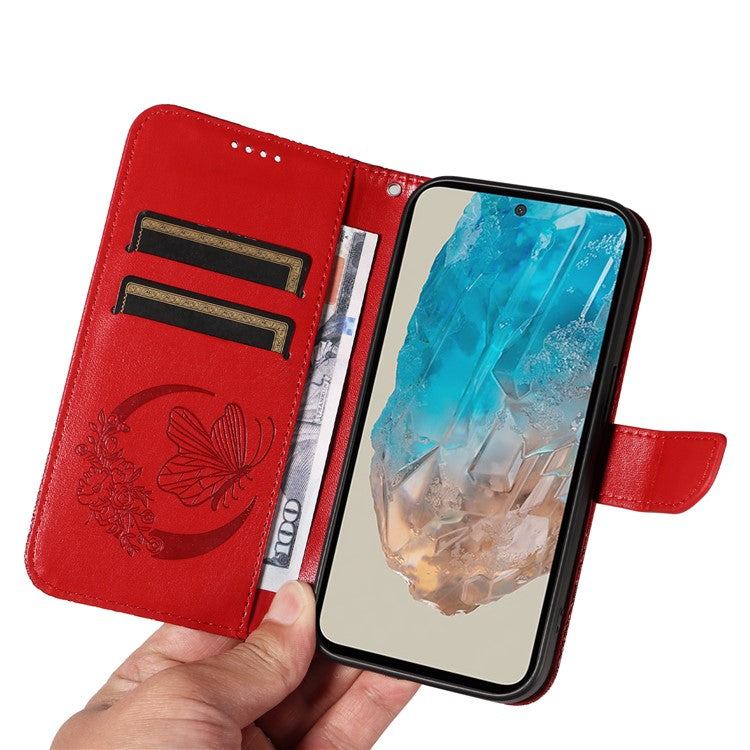 For Samsung Galaxy M35 5G Case Butterfly Design Flip Leather Phone Cover - Red