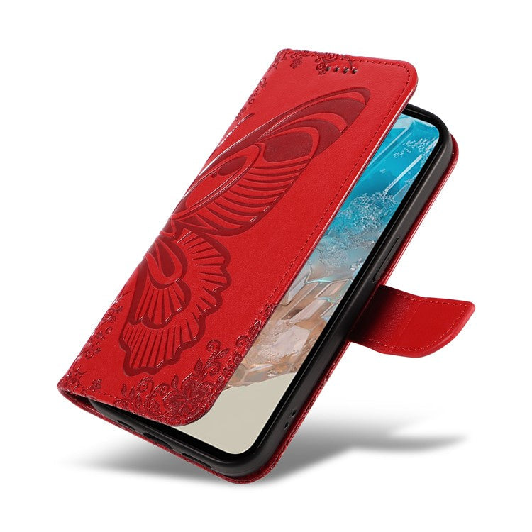 For Samsung Galaxy M35 5G Case Butterfly Design Flip Leather Phone Cover - Red