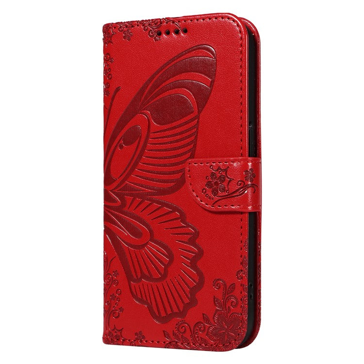 For Samsung Galaxy M35 5G Case Butterfly Design Flip Leather Phone Cover - Red