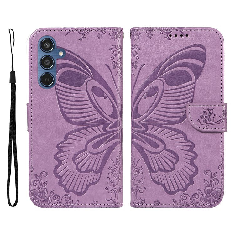 For Samsung Galaxy M35 5G Case Butterfly Design Flip Leather Phone Cover - Light Purple