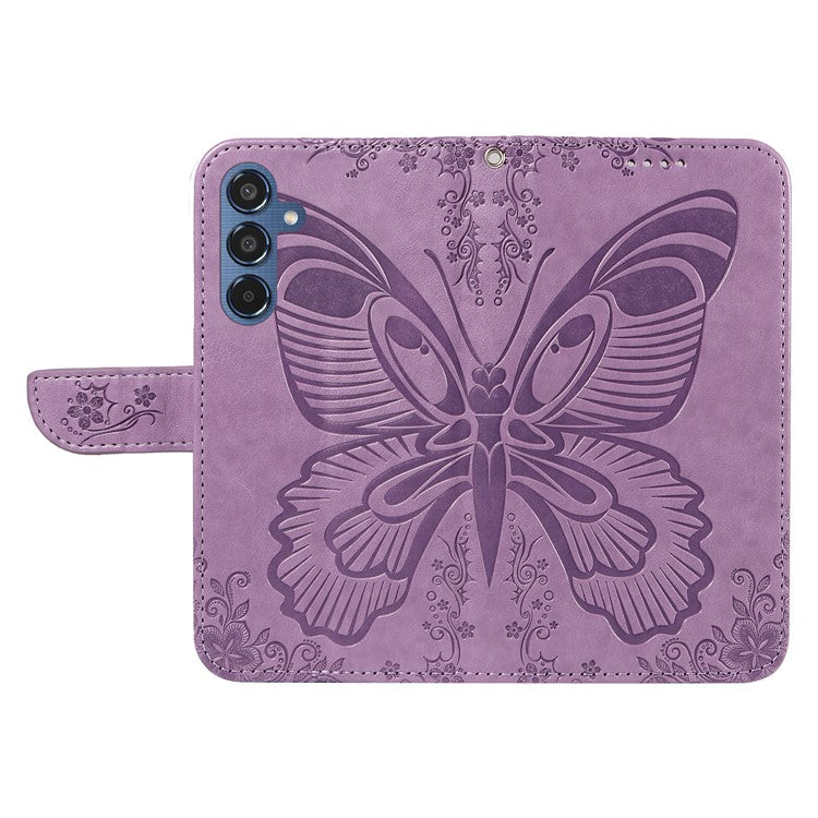 For Samsung Galaxy M35 5G Case Butterfly Design Flip Leather Phone Cover - Light Purple