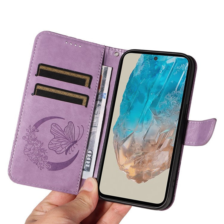 For Samsung Galaxy M35 5G Case Butterfly Design Flip Leather Phone Cover - Light Purple