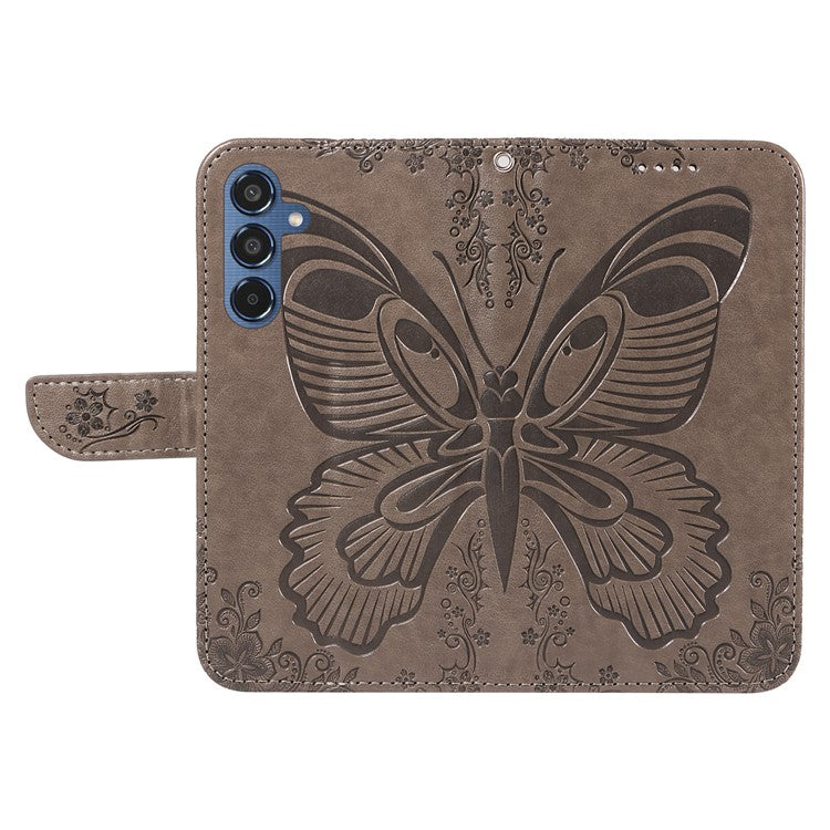 For Samsung Galaxy M35 5G Case Butterfly Design Flip Leather Phone Cover - Grey